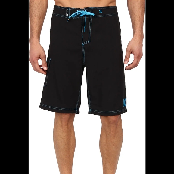 Hurley Men's One and Only 21" Board Shorts - Black / Cyan Swim Trunks - Picture 2 of 15